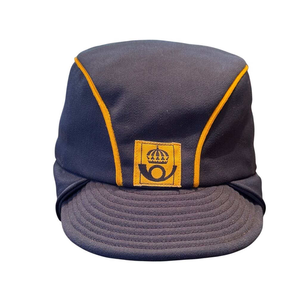 Vtg Wigens Made in Sweden Navy Blue Postman Hat Ear Flaps Cap Size 58